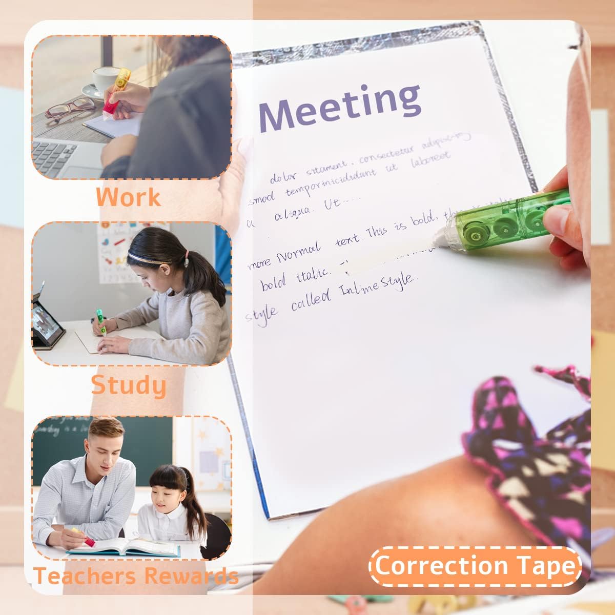 Benvo Correction Tape Quick Dry and 2 Sided Sticky Tape Runner Easy to Use Applicator for Instant Corrections Back to School, Office and Scrapbook Planner Supplies