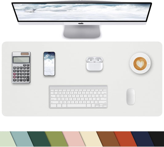 Leather Desk Protector, Office Laptop Mat - Non-Slip PU, Waterproof Writing Pad (31.5"x15.7", Ivory White)