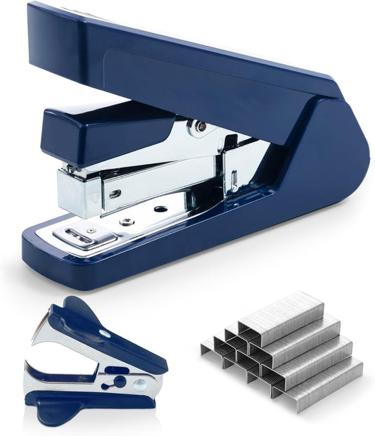 M&G Effortless Stapler 50 Sheet Capacity One-Touch Stapling, Heavy Duty Desktop Stapler Includes 1000 Staples and Remover, Portable Handheld Staplers for Home & Office (Dark Blue)