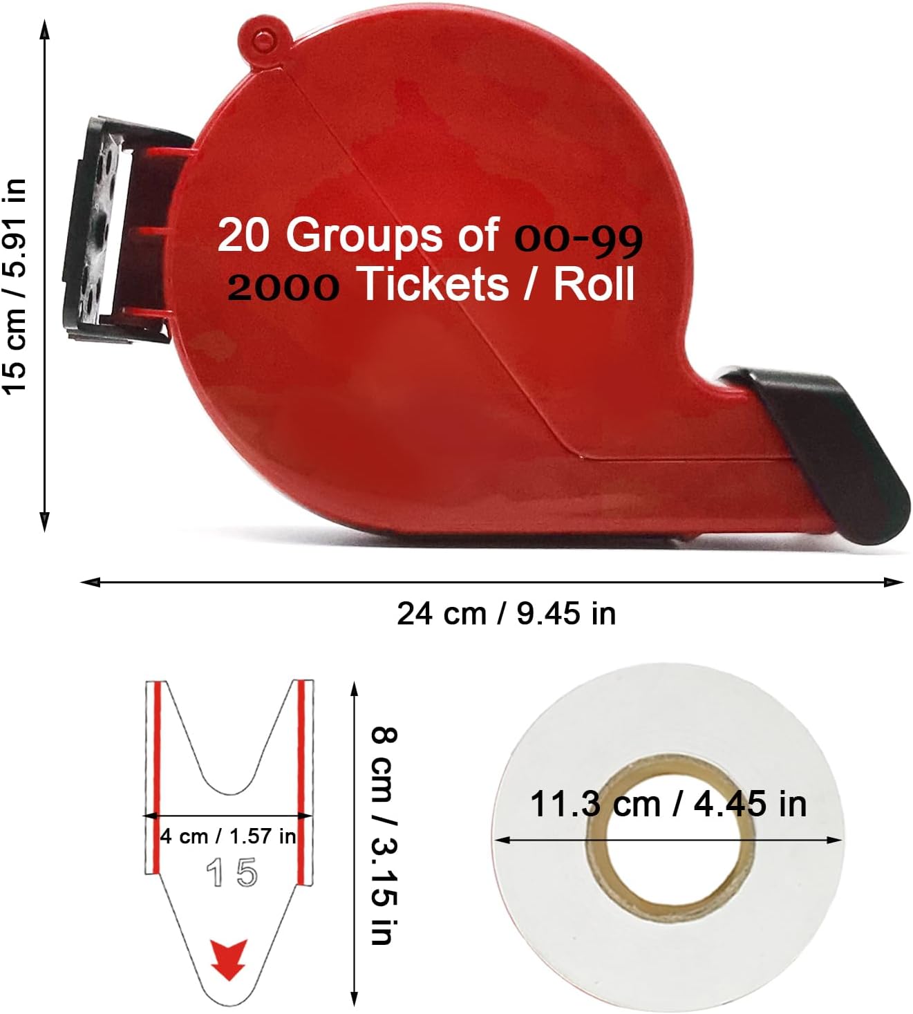 Ticket Dispenser Take a Number Ticket Number Dispenser with 1 Roll 2 Digit Ticket Roll 20 Groups Number from 00-99 (2 Digit, red)