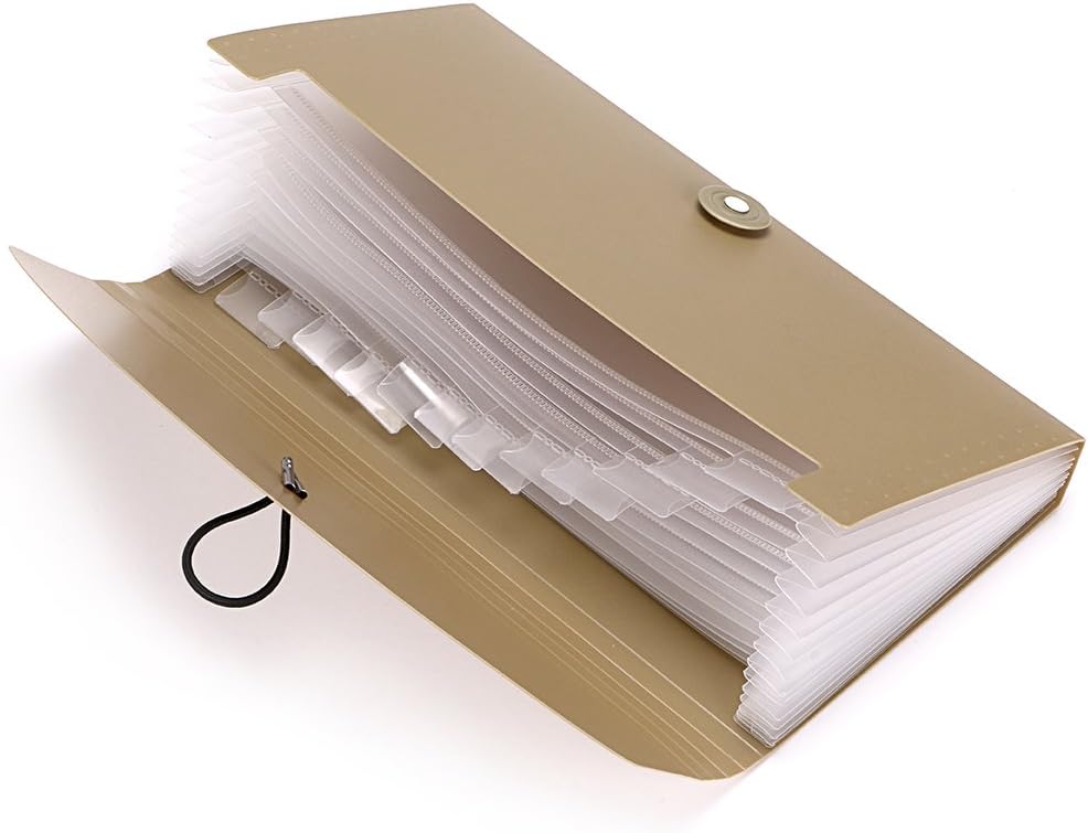 BTSKY Expanding File Folder - 13 Pockets Small Accordion Card and Ticket Holder, Document Organizer Wallet Case for Business, Check, Bill Storage, Khaki