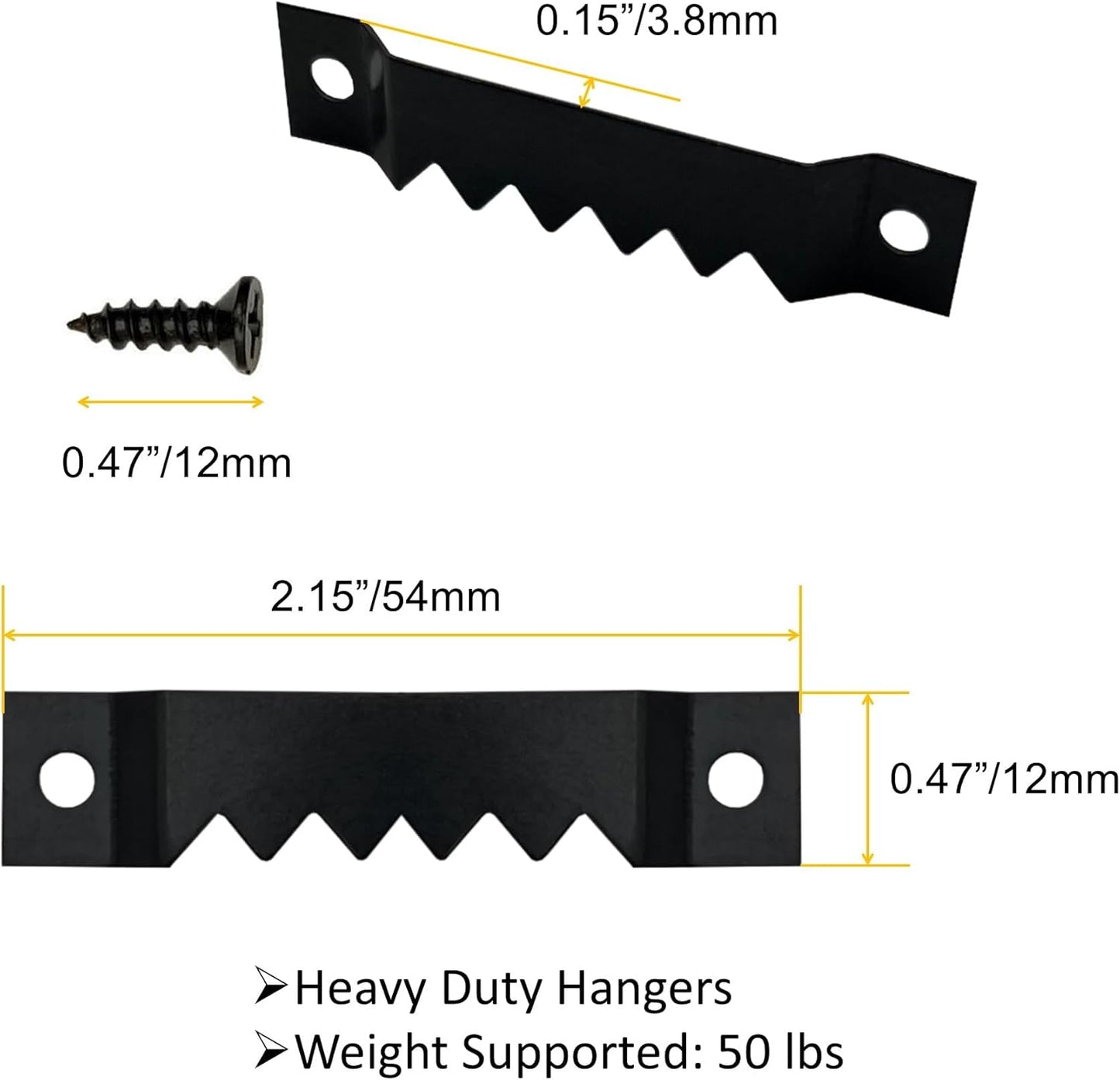 50 Pack Large Heavy Sawtooth Picture Hangers Steel Picture Hangers with Screws Picture Hang Solutions, for Hanging Clock Paintings Artwork Picture Frame Hook Photos (Black，Supports 50 lbs)