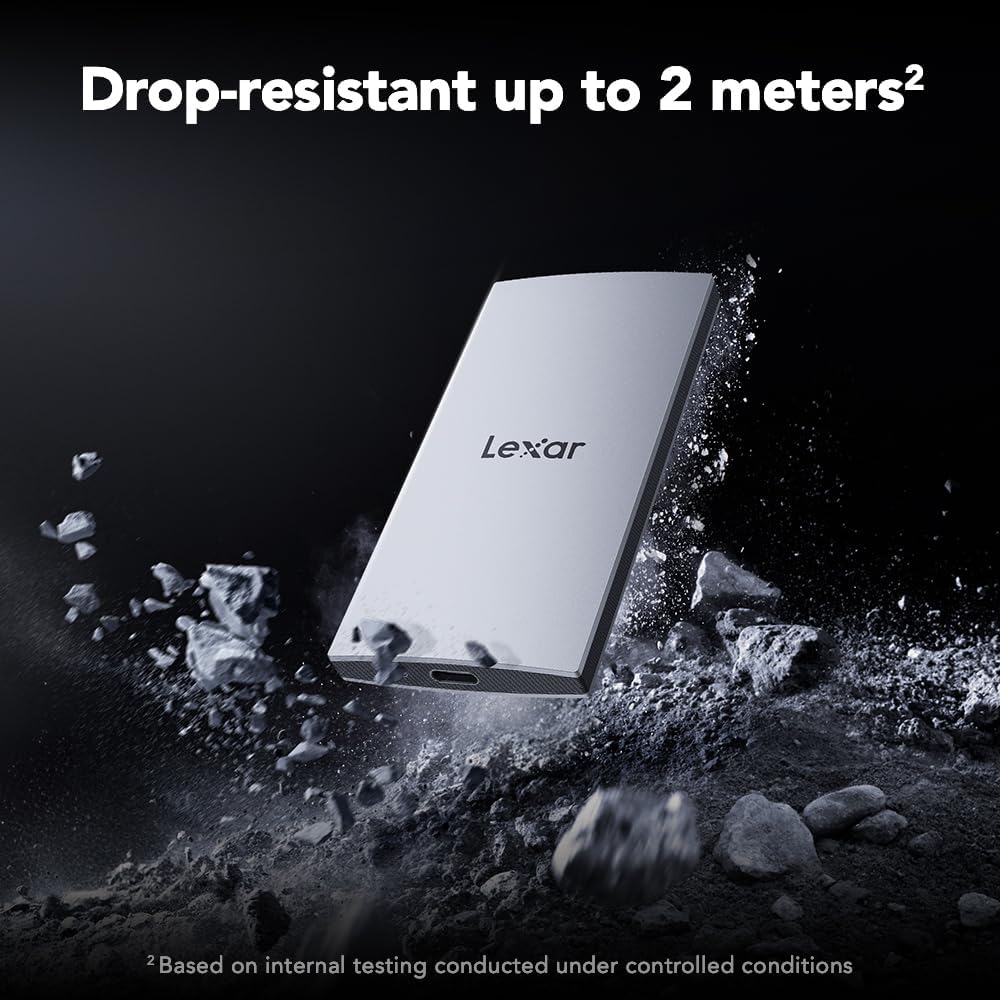 Lexar 2TB ES3 Portable SSD, Up to 1050MB/s Read & 1000MB/s Write, Compatible with PC & Mac, Tablets, Smartphones, External Solid State Drive, Silver (LES3XXX002T-RNSAU)