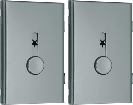 PATIKIL 2 Pcs Business Card Holder, Thumb Drive Business Card Holder Portable Business Card Holders Alloy Slide Out Card Case for Business Meeting, Grey