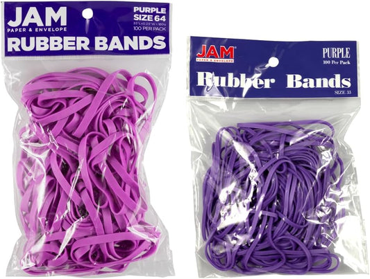 JAM PAPER Colorful Rubber Bands - Sizes 33 & 64 Set - Purple Multi-Purpose Rubberbands - 200/Pack
