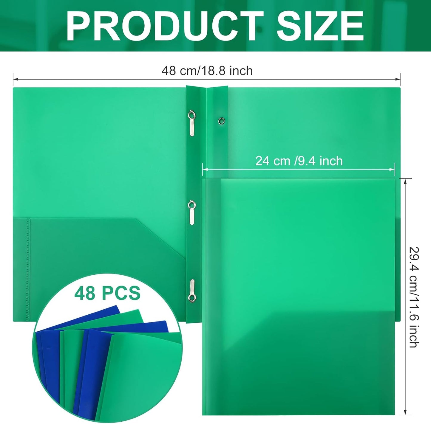 Patelai 48 Pcs Plastic Folders with 2 Pockets and 3 Prongs Home Folders with Card Slot Letter Size Heavy Duty Report Covers for Back to School(Blue, Green,Classic)