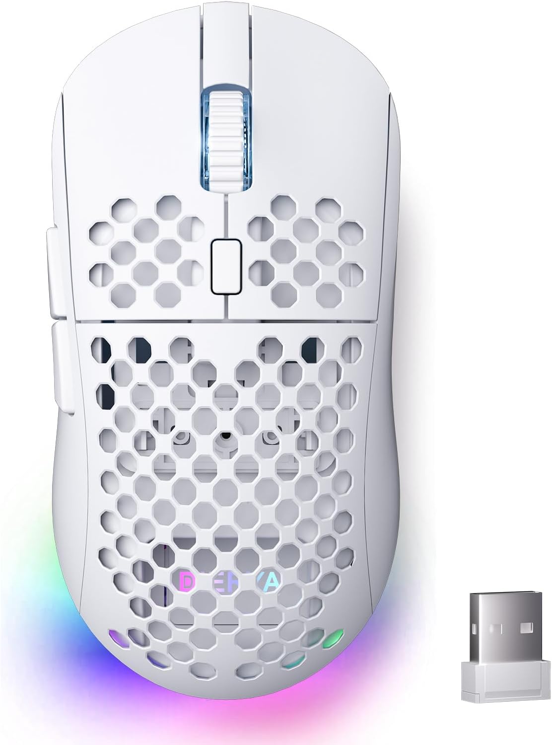 DIERYA M1 Wireless Gaming Mouse, 24000DPI, 180Hrs Battery, 16.8M RGB, 6 Programmable Buttons, Lightweight, Tri-Mode (2.4G/BT5.2/USB-C) for PC/Mac/Laptop - White