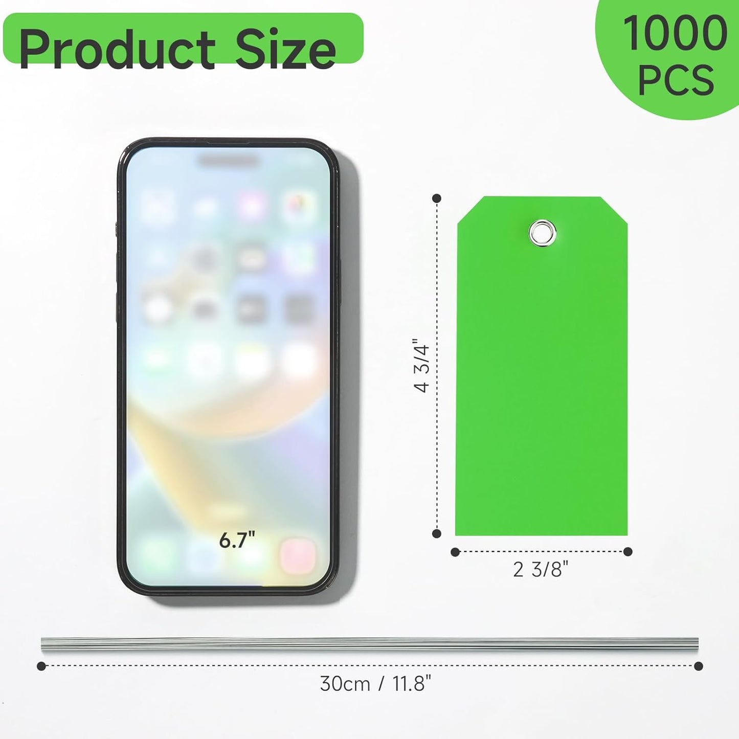 1000 Pieces Plastic Shipping Tags with Wire Labeling Tags Waterproof Hang Tags with Reinforcement Hole Writable Luggage tag Loops for Equipment Inventory Parts Garage (Green, 4 3/4" x 2 3/8")