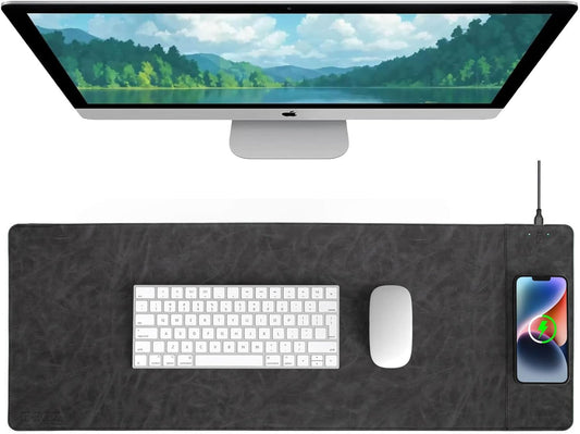 Magnetic Wireless Charging Desk Mat, 31"x11.7" Large Mouse Pad with Ultra-Smooth Surface, Microfiber Leather Office Mouse Mat, Waterproof Extended Computer Keyboard Desk Mat for Office & Home, Laptop