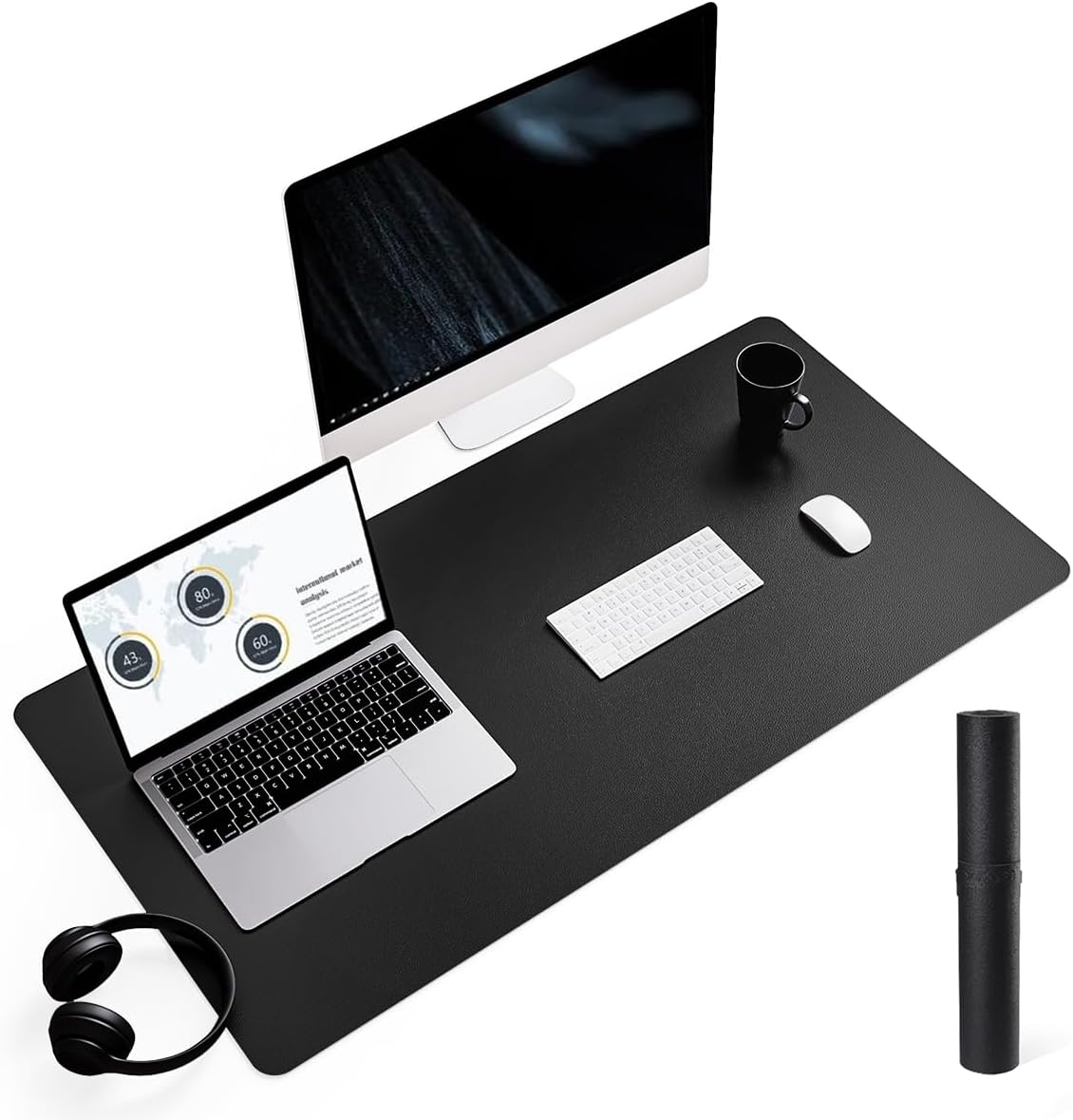 YSAGi Non-Slip Leather Desk Pad L Size, Waterproof Laptop Computer Desk Keyboard Mat, Table Protector Blotter Mat, Large Mouse Pad for Office/Work/Home/Decor(Black, 35.4" x 17")