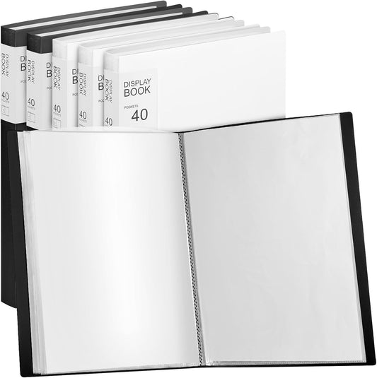 Marspark 6 Pcs Binder with Plastic Sleeves Large 8.5" x 11" Display Presentation Book 40 Pocket 80 Pages Art Portfolio Folder Clear Sheet Protector for Photo Document (Black,White)