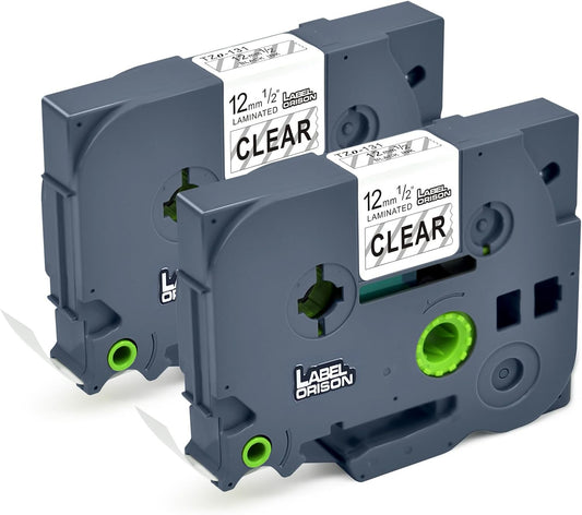 Label Orison TZe-131 Label Maker Tape Clear, Replacement for Brother P-Touch Label Tape Tz Tapes 12mm 0.47 Laminated for PT-D210 PT-D220 PT-H110, Black on Clear, 1/2''(12mm) x 26.2'(8m), 2PK