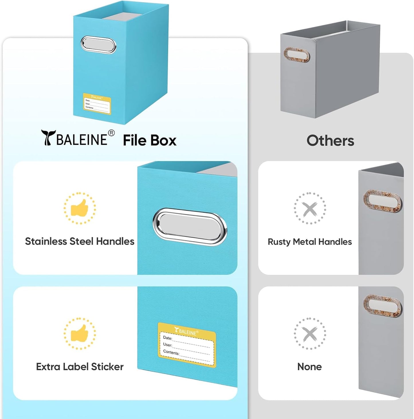 BALEINE File Organizer Box, Cardboard File Folder Organizer with Handle for Letter Size, Portable Collapsible Hanging Filing Box for Home Office Document Storage (4 Pack, Blue)