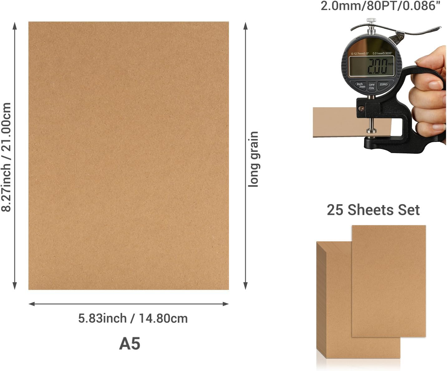 25 Pcs Book Board, Binder Board, Cover Board, Heavy Duty Chipboard for Book Binding, DIY Cardboard (Brown, A5 80PT)