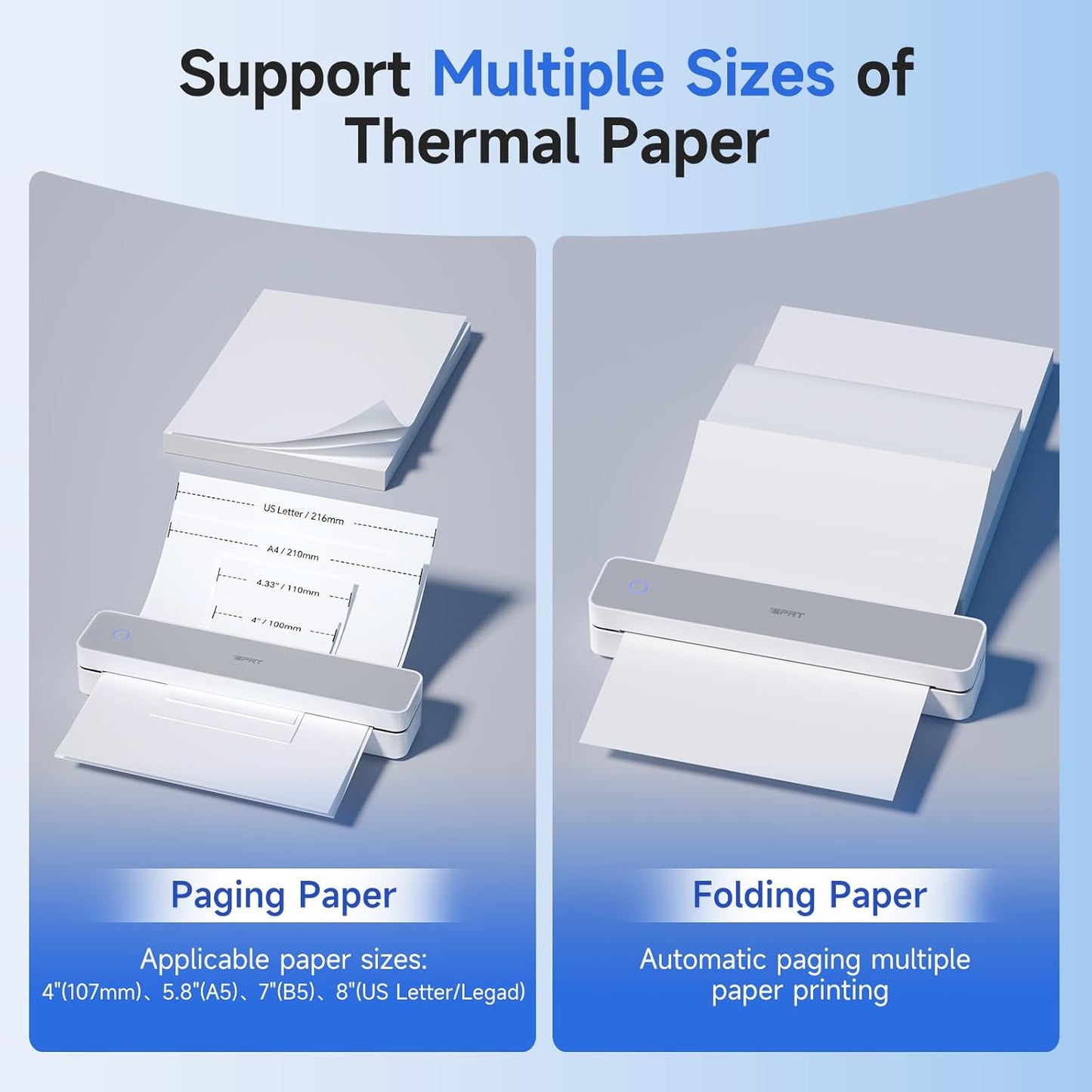 iDPRT Portable Printer Wireless for Travel - 203DPI Bluetooth Mobile Printer Support for 8.5"x11" US Letter, Inkless Compatible with iOS, Android, Laptop for Office, Car and Home, School