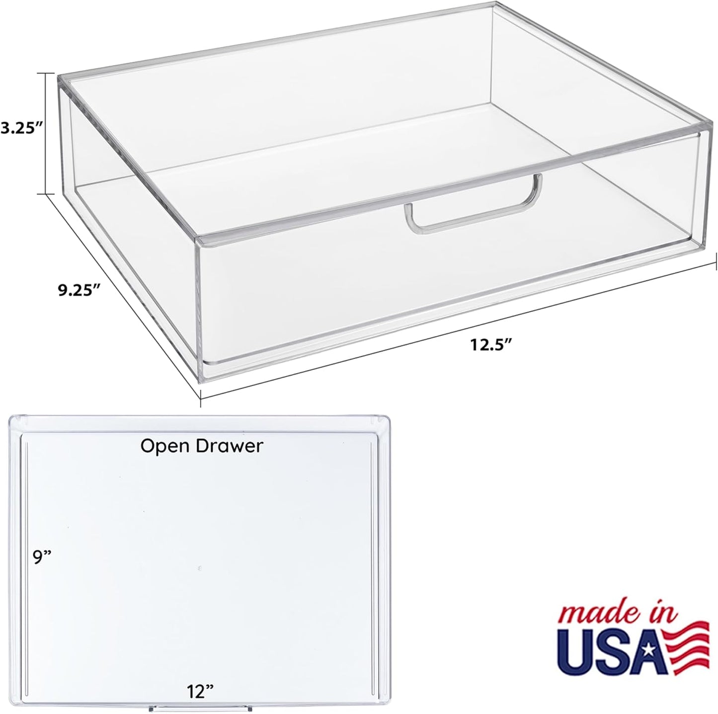 STORi STAX Plastic Stackable Organizer Drawer in Clear | 12.5-inches Wide | Organize Office Desk Accessories and Sort Letter-Size Paper | Made in USA