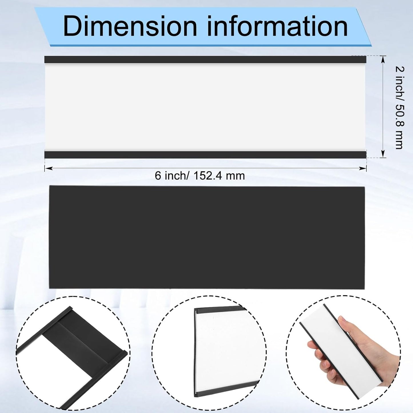 50 Pcs 6" x 2" Magnetic C Channel Label Holders with Replacement White Paper and Clear Plastic Films, Magnetic Cards Name Tags for Rack Shelf Warehouse Labels Accessories
