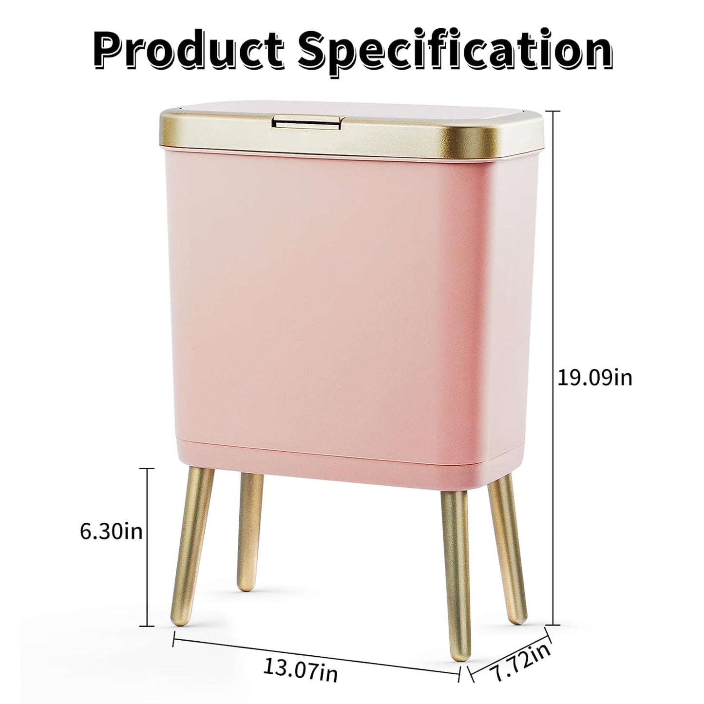 Procade 2Pack Office Trash Can with Lid, Bathroom Garbage Bin with Gold Edge, Modern Pink Trash Can for Bedroom, Slim Waste Basket Plastic Trash Bin for Room,Kitchen, Living Room,Toilet, 4 Gallon