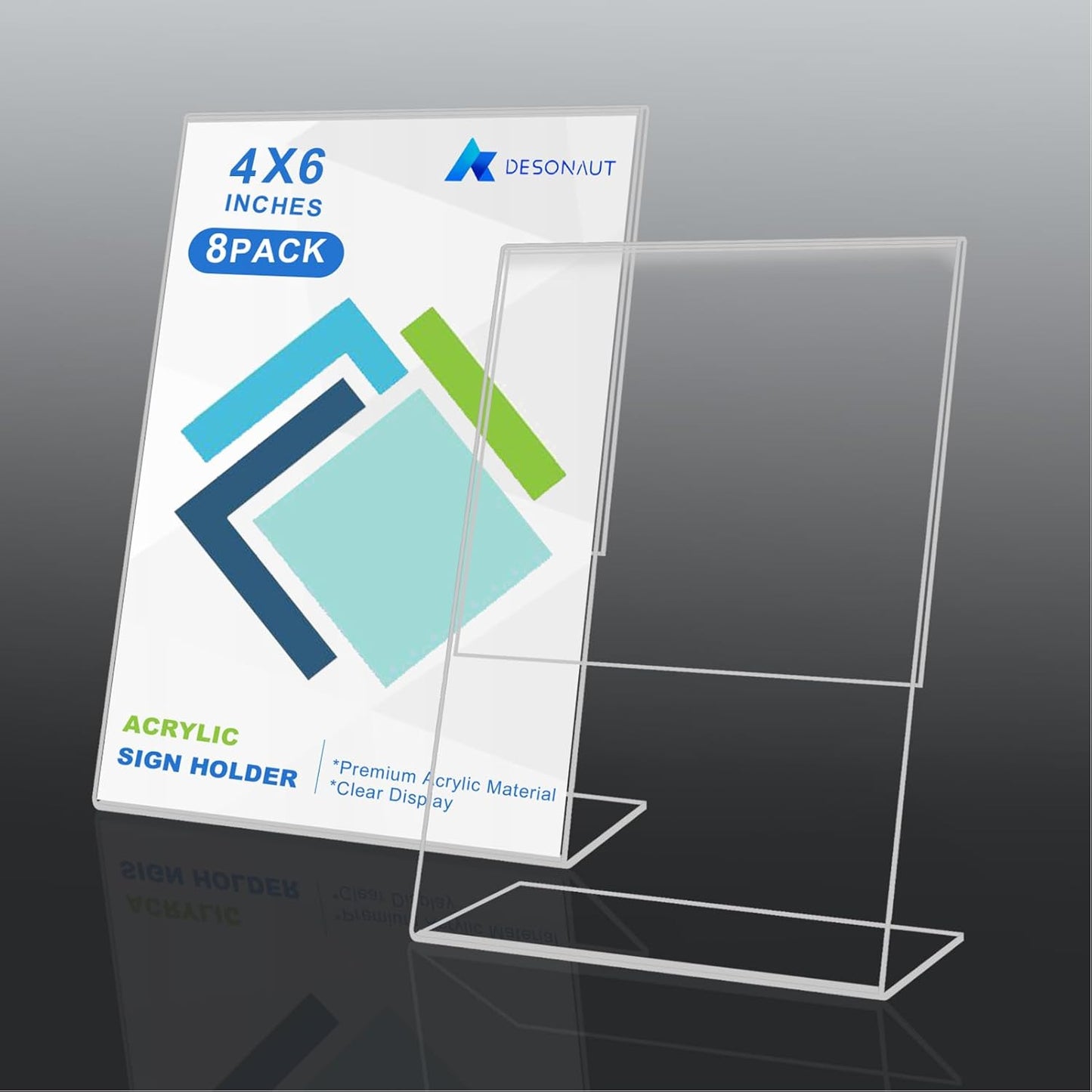 8Pack Slanted Back Acrylic Sign Holder 4 x 6Inches，Clear Plastic Sign Holder Paper Photo Display，Menu Table Top Desktop Stand，Clear Picture Frame，Flyer Holder(Vertical)