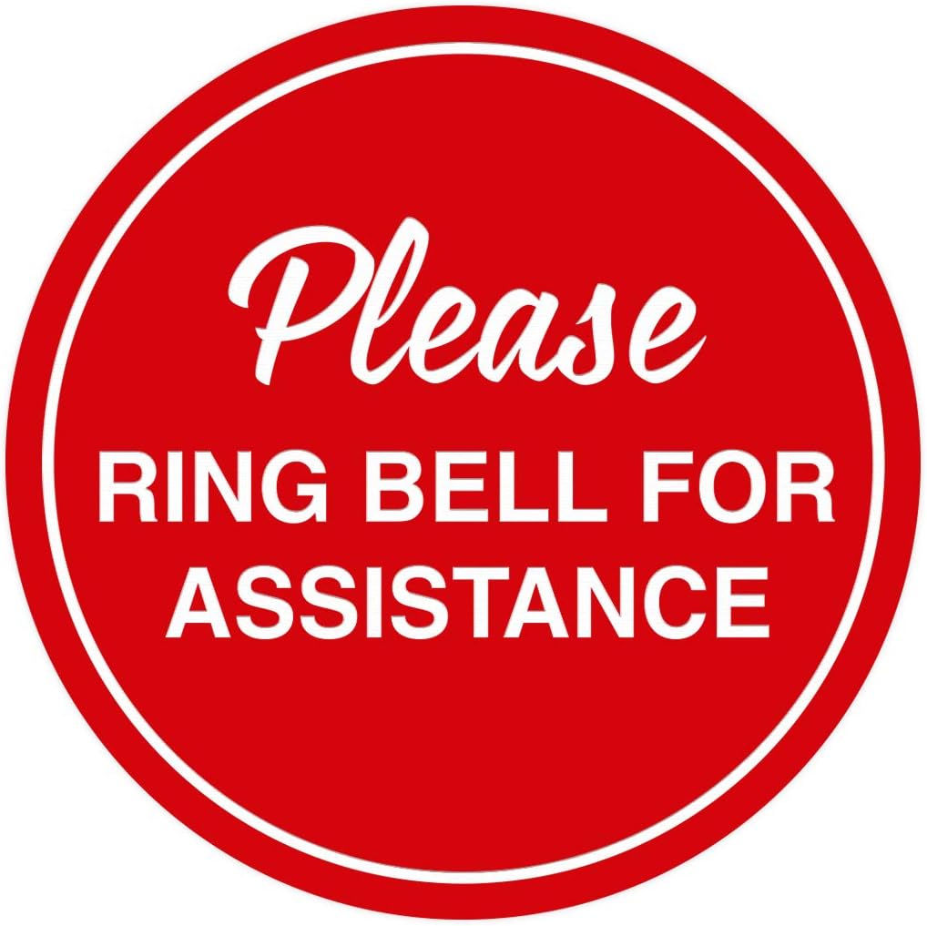 Signs ByLITA Circle Please Ring Bell For Assistance Wall or Door Sign | Easy Installation | Front Desk Reception Sign (Red) - X-large (1 Pack)