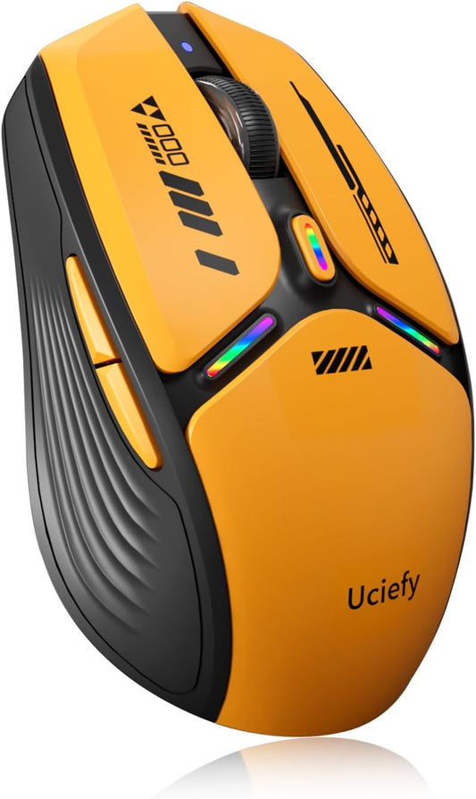 Uciefy V19 Wireless Mouse, 2.4GHz Rechargeable Mouse LED with Battery Indicator, Magnetic Computer Mice with USB Receiver & Type-C Adapter for Laptop/PC/Mac/Chromebook-Orange