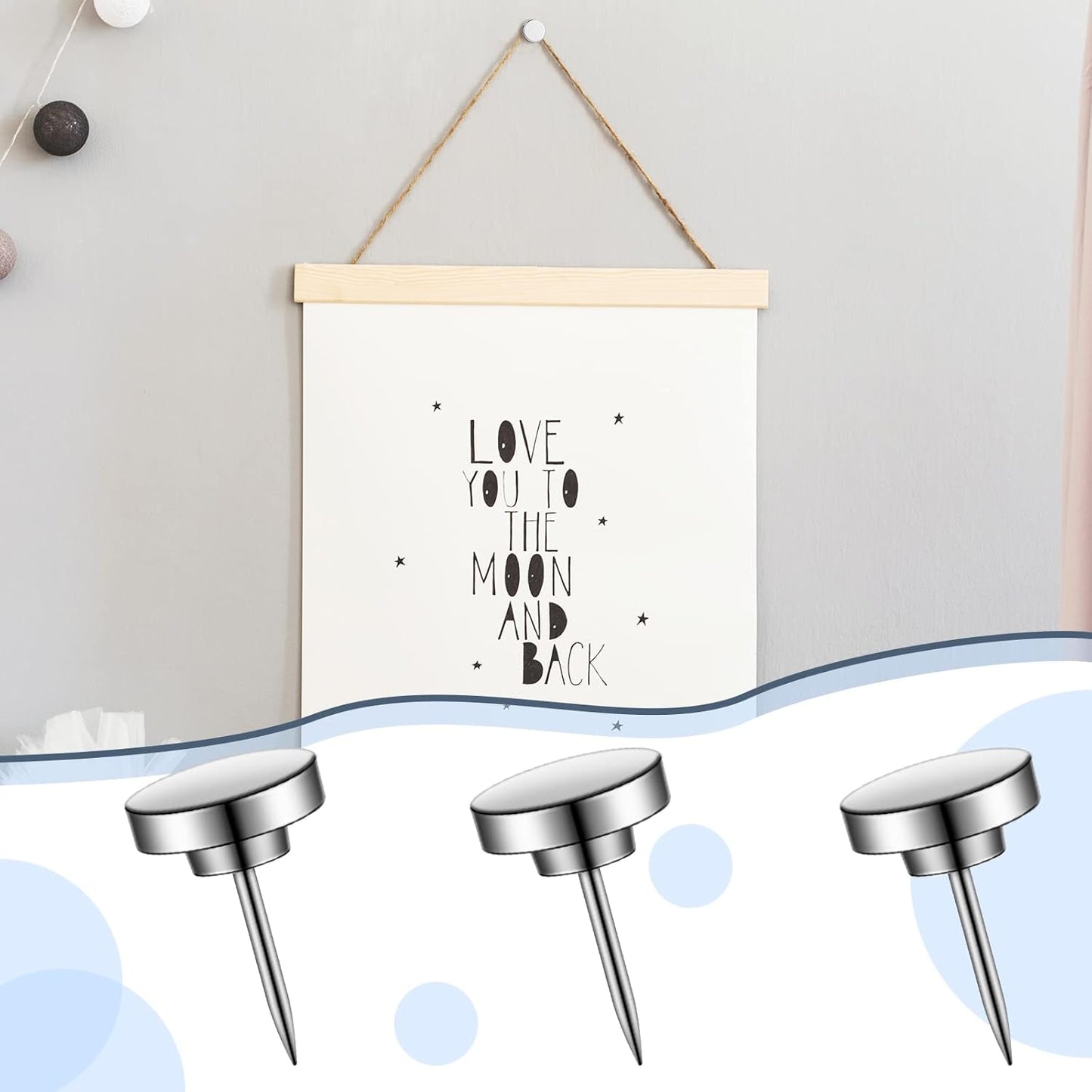 30 Pieces Push Pins, Metal Thumb Tacks for Picture Photo Hanging, Wall Pins for Board Posters Bulletin Maps, Wall Tack for Office Home Decorative