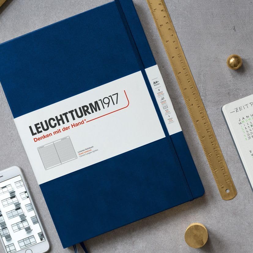 LEUCHTTURM1917 - Notebook Hardcover Medium A5-251 Numbered Pages for Writing and Journaling (Navy, Squared)