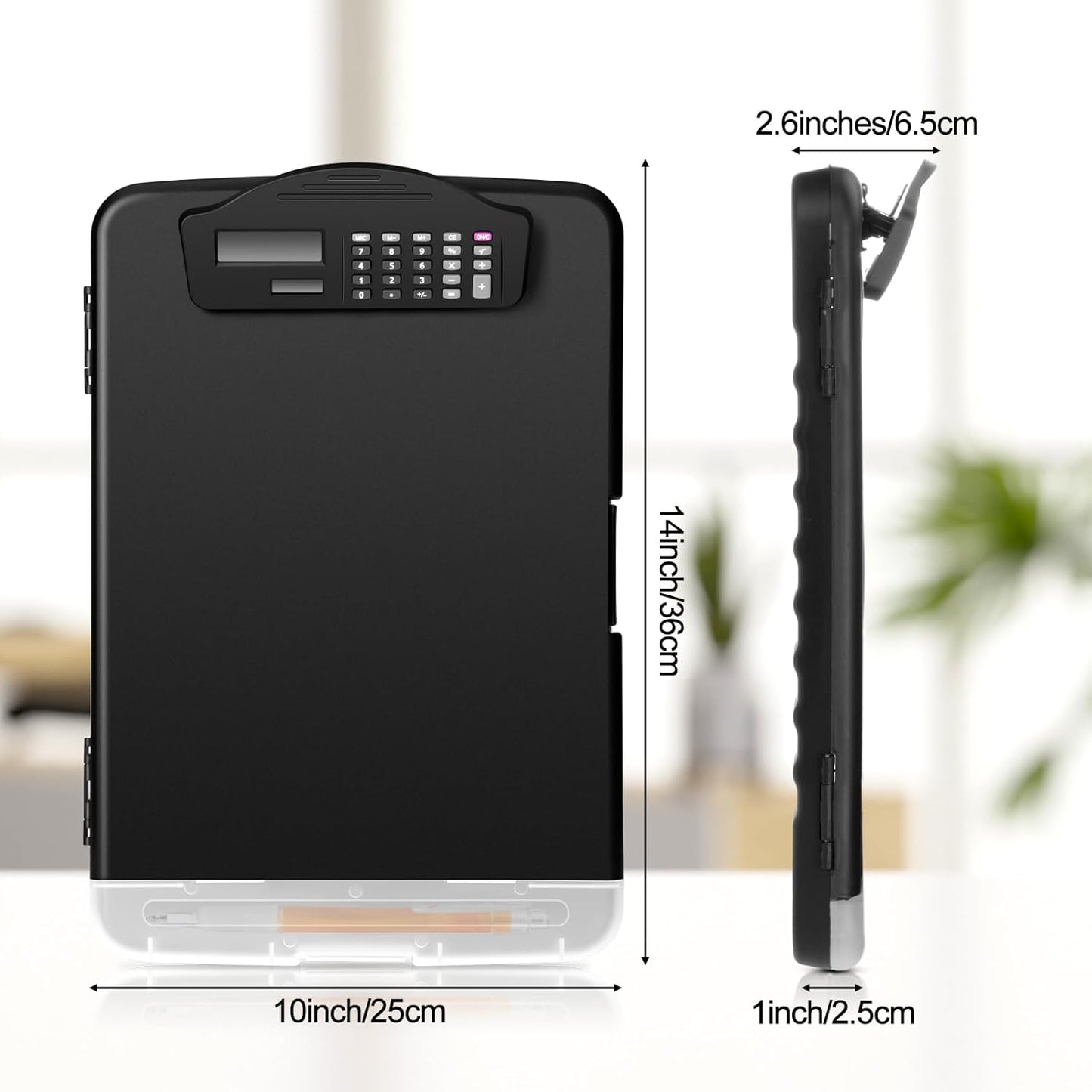 Geyoga 1 Pack Calculator Clipboard with Storage 14 x 10 x 2.6 Inches File Folder Plastic Storage Clipboard Letter Size File Folder with Low Profile Clip for School Classroom Office