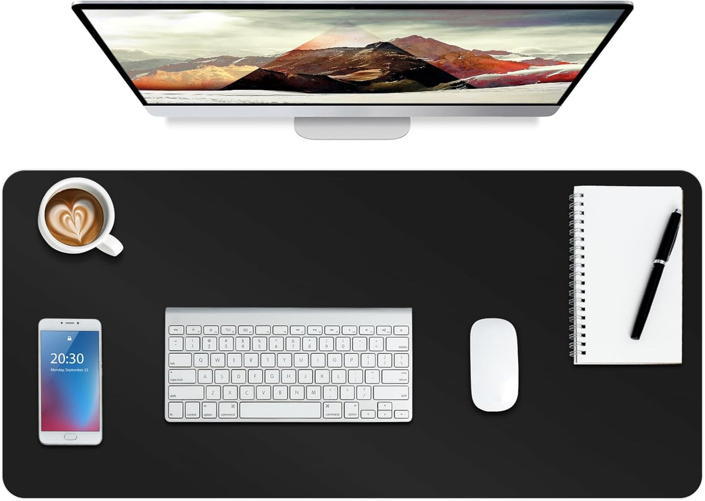 Boutilon Leather Desk Pad Protector,Non-Slip Mouse Pad,Laptop Desk Pad,Office Mouse Mat,Waterproof Leather Desk Blotter,Desk Writing Pad for Office and Home (M-Black,30"x14")