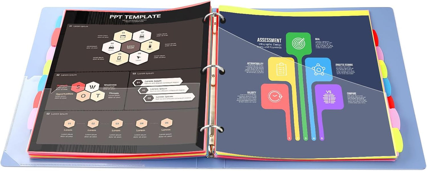 8 Tabs Plastic Dividers with 2 Clear Pockets - 3 Sets, Pocket Dividers for 3-Ring Binders, Multi-Color Binder Dividers, Total 24 Tabs