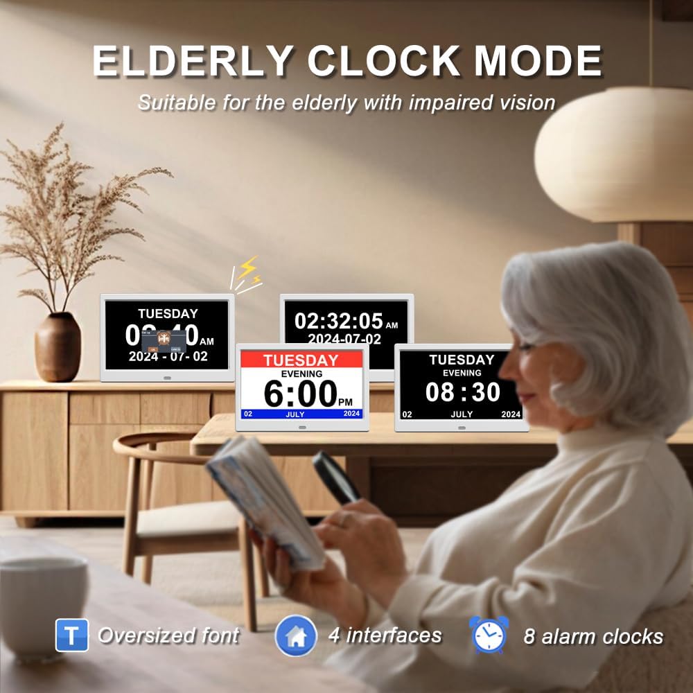 New Digital Weather Clock with Temperature Humdity Alarm Clock (10.1inch / White)