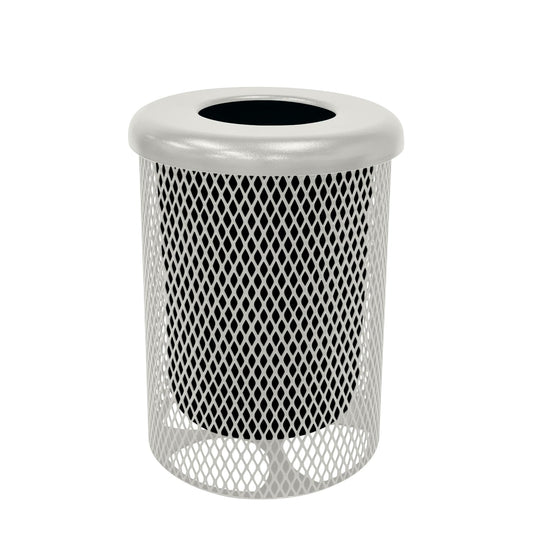 RFT-Gry Heavy Duty Round Trash Receptacle with Flat Top, Liner Included, 32 Gallon, Gray, Made in America
