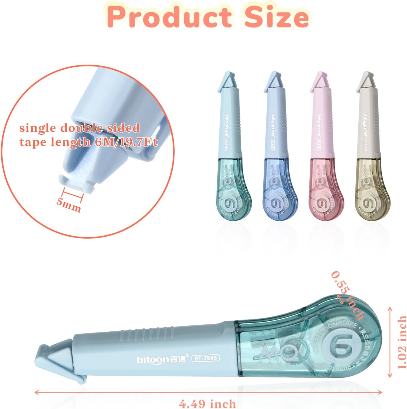 Temiary 12Pcs Correction Tape Pens, Aesthetic White Tape for Instant Correction, Easy to Use, Pen Shaped Applicator for Office School Supplies, 1/5 Inch x 236 Inches (Multicolor)