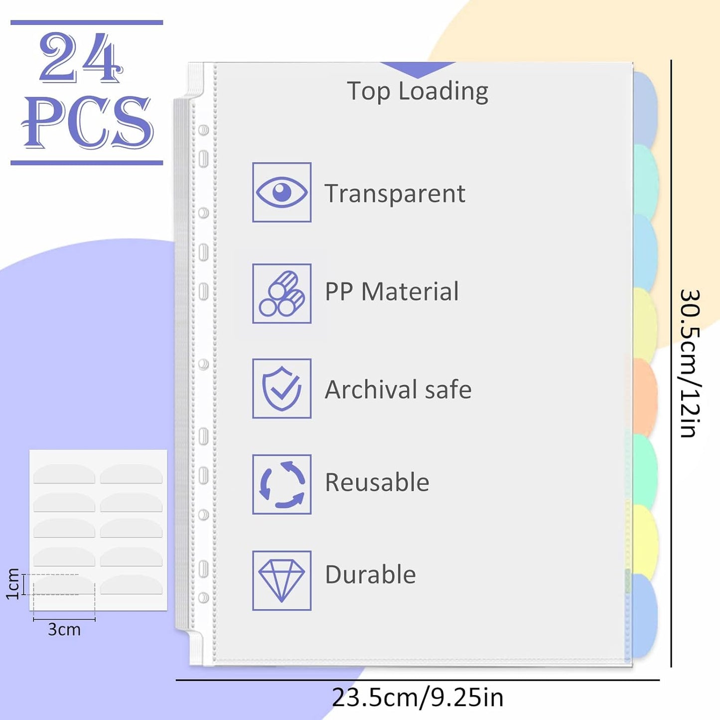 Binder Dividers & Sheet Protectors for 2/3/4 Ring Binder - 3 Sets of 24 Pack A4 Plastic Sleeves with 8 Tab Binder Sleeves, Clear Page Protectors for School, Home & Office Organization