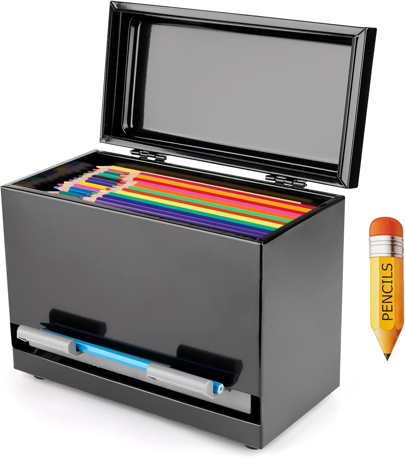 Stainless Steel Pencil Dispenser/Pen Holder for Classroom Home Restaurant for Bulk Pencils Storage/Unwrapped Drinking Straws Storage (Black)