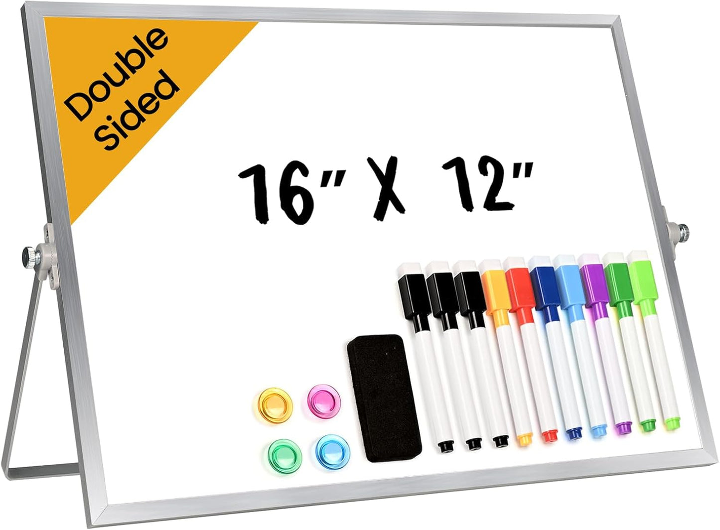 Lumsapx Desktop Whiteboard with Stand, 16" x 12" Double-Sided Dry Erase Board with Stand, Portable Stand White Board for Office, Home, School