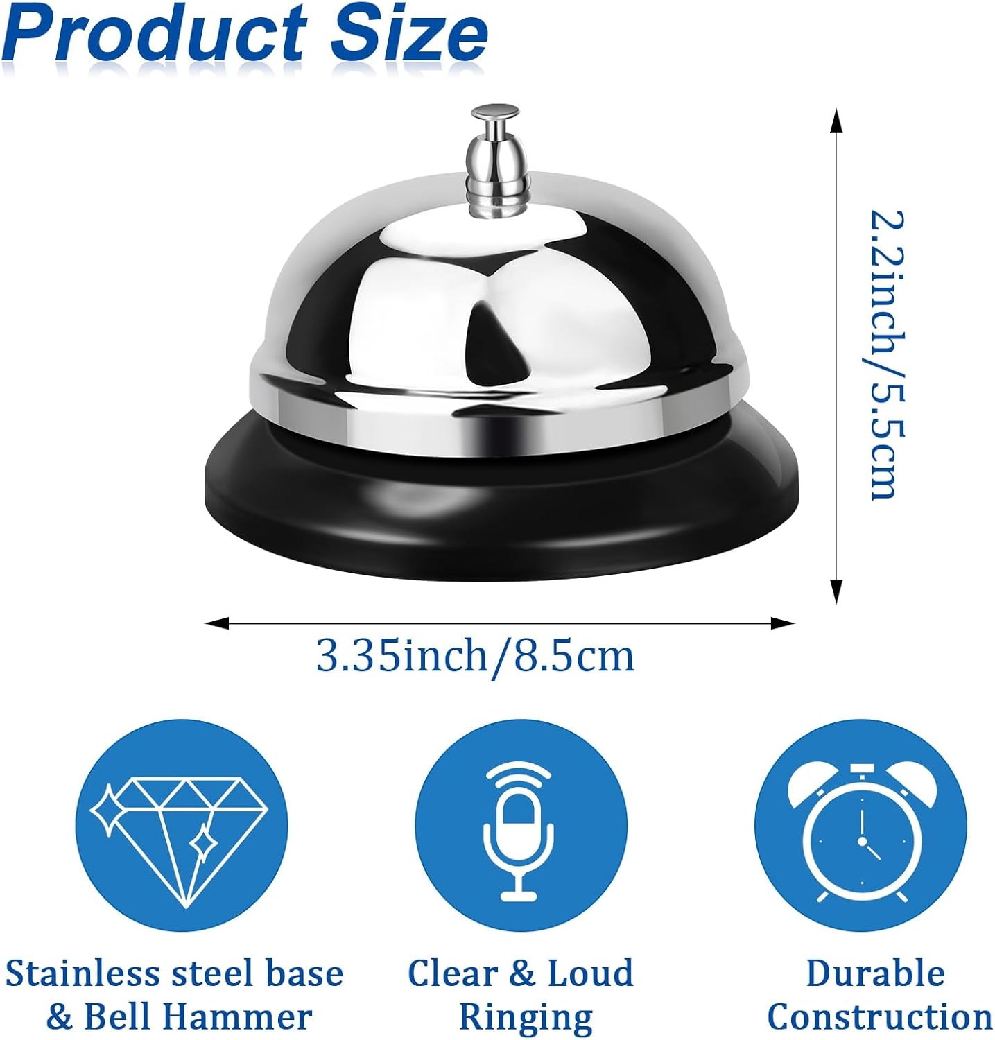Yexiya 6 Pack Call Bell 3.35 Inch Diameter with Metal Anti-Rust Construction Service Bell for Hotels, Schools, Restaurants, Reception Areas, Hospitals, Warehouses