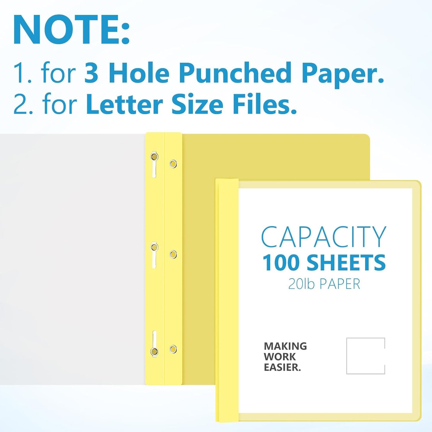 48 Pack Plastic Report Covers with 3 Prongs Presentation Folders Bulk, 100 Sheet Capacity, Clear Front Report Covers for Presentation Document Paper School Office Supplies (Yellow)