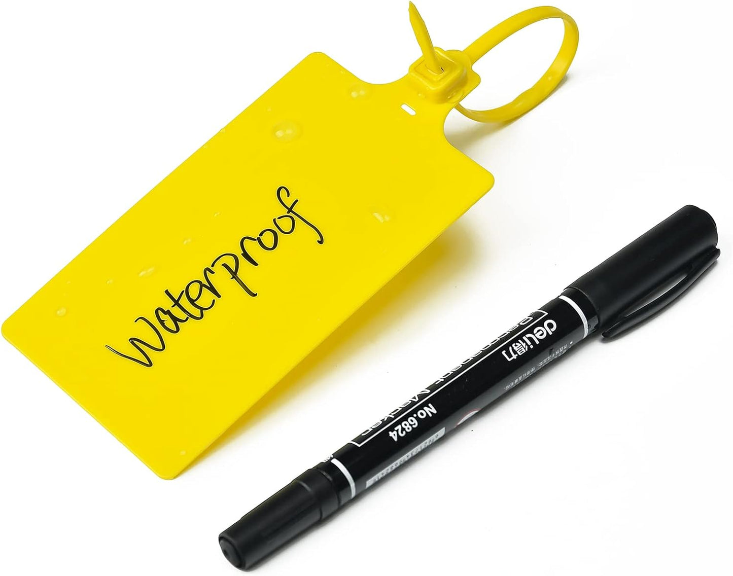 50 Yellow Plastic Tags Water Proof Shipping Tags Product Storage Tag Hanging Label Tags Blank Large Writable Marker Ties with One Permanent Marker Pen