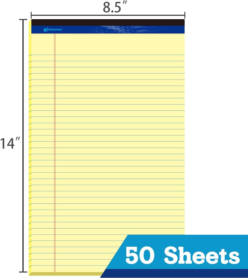 8.5"x14" Legal Pads,Wide Ruled,Canary Paper,12 Pack,50 Sheets Per Writing Pad,Micro perforated Writing Pad,BL-LCY50W-12PAD