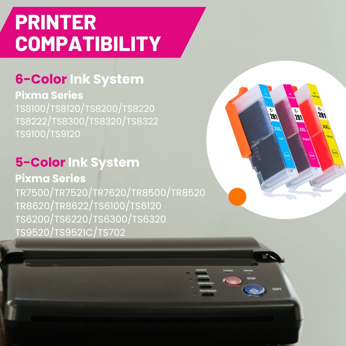 CLI-281 XXL Cyan/Magenta/Yellow-3 Color Ink Cartridges Compatible with Canon 281XXL CLI281 Value Pack Work for Pixma TS6120 TS8120 TR7520 TR8520 TS9120 TS6220 TS8220 TS9520 TS9521C