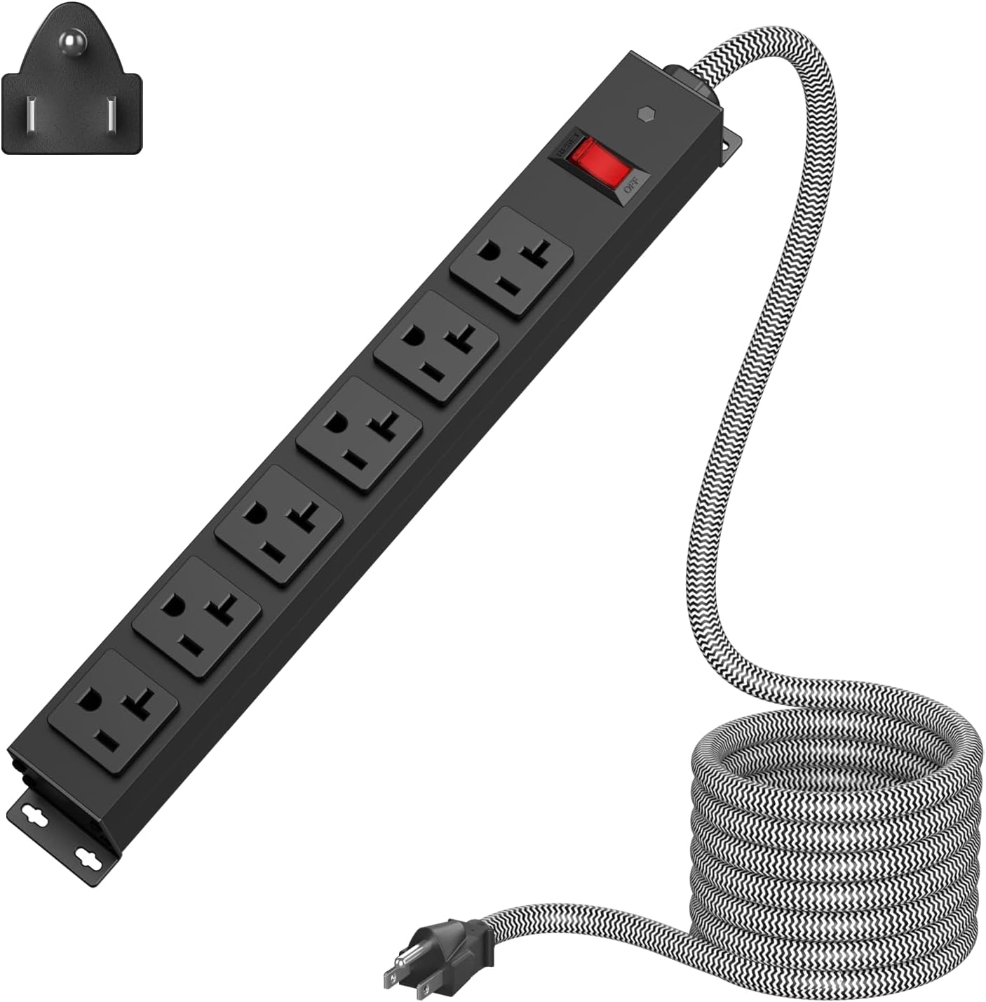 Heavy Duty Power Strip 20 amp Surge Protector,Wall mountable Power Strip,12 Gauge Extension Cord 5-15P Adapter High Amp 6-20R T-Slot Industrial Outlet,for Garage,Workshop & Industrial