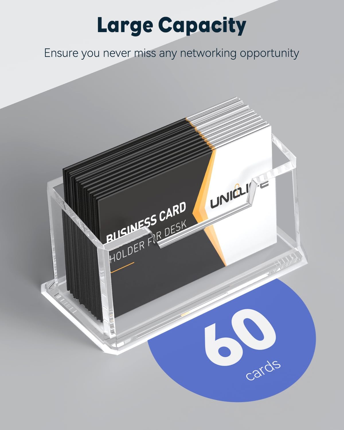 Uniclife Acrylic Business Card Holder for Desk 1 Slot Clear Business Card Display Stand for Men & Women Desktop Business Card Organizer Card Stand for Office Home Exhibition, 60 Card Capacity