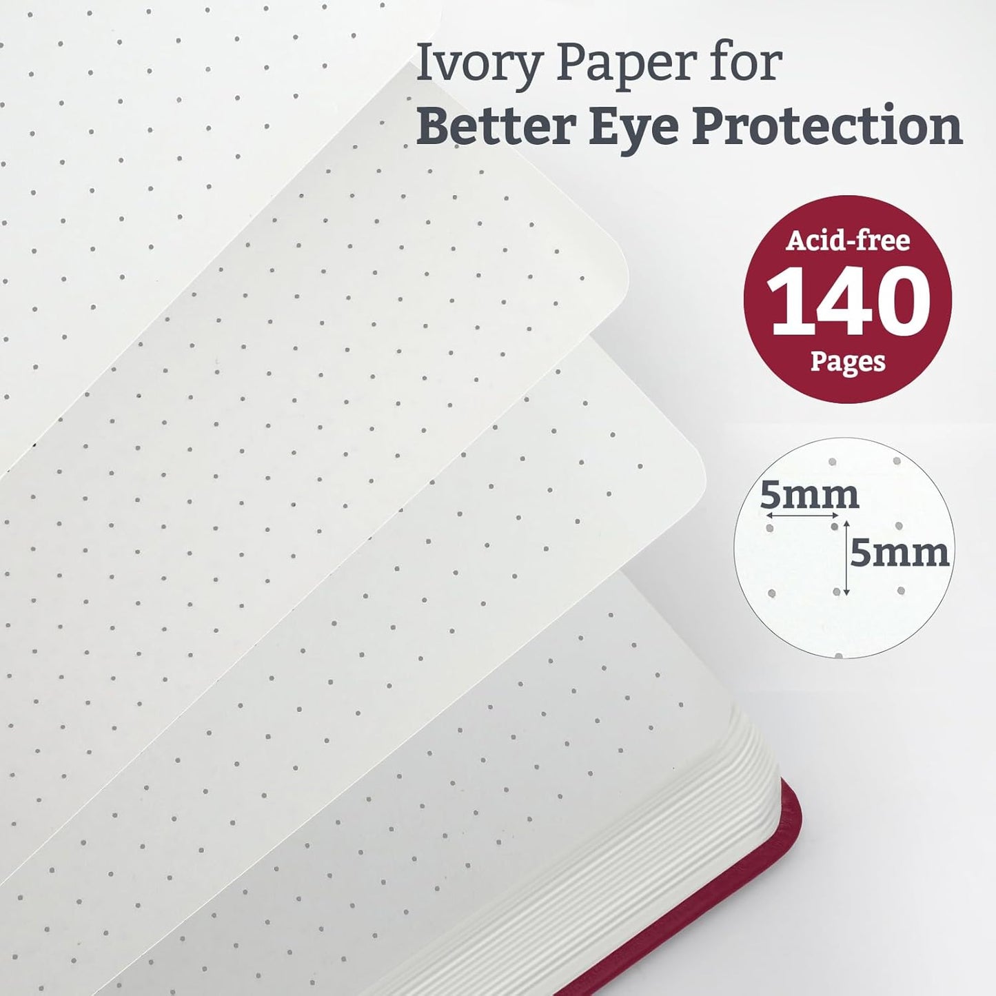 Bullet Dotted Hardcover Journal Notebook, A5 140 Pages 120Gsm Thick Paper for School,Note Taking,Work,Diary，5.7''*8.3'',Burgundy