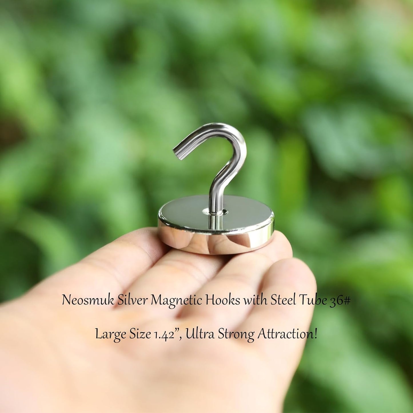 Neosmuk Magnetic Hooks, Heavy Duty 170lb+ Strong Magnets for Cruise Cabins, Ship Essentials, Large Metal Hooks for Hanging on Fridge(Silver,Pack of 4)