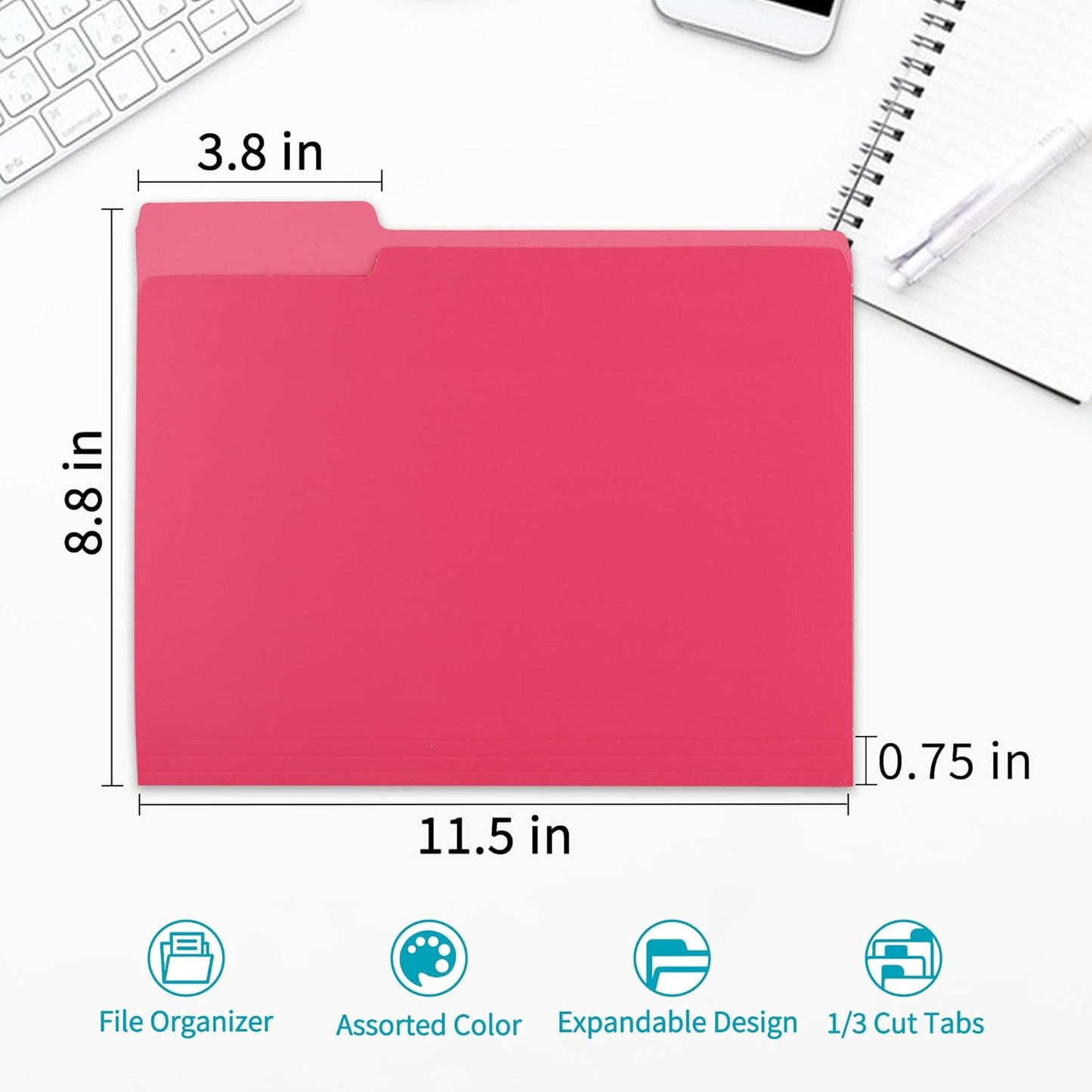 36 Packs Colored File Folders,Rose Red File Folders,Two Tone Color File Folder 8.5 x 11 Inch,1/3 Cut Tabs Letter Size,Manila File Folders for Office,School and Home,Organization