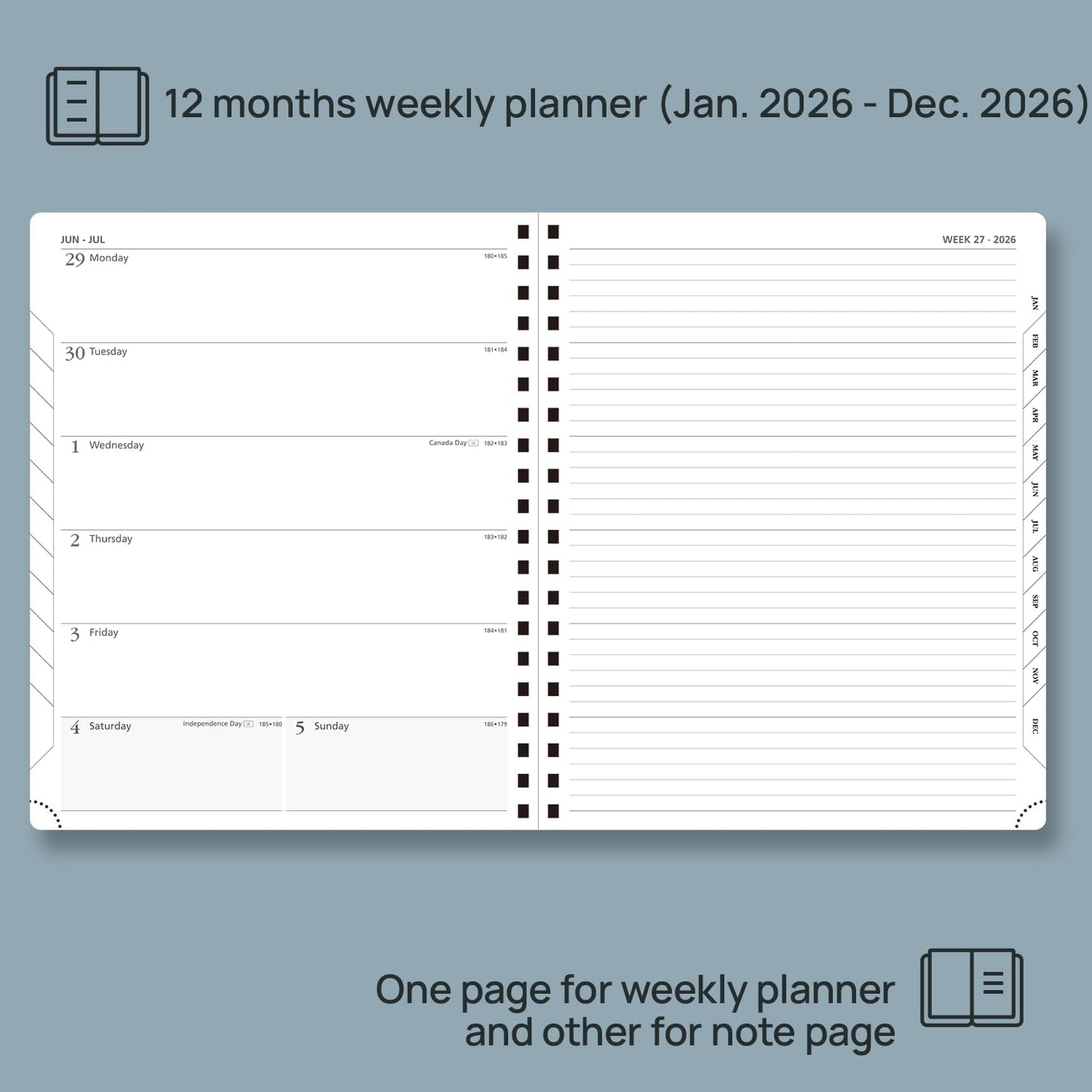 POPRUN 2026 Planner Weekly Notebook Calendar (Jan-Dec), Large Size 8.5'' x 10.5'' - Agenda 2026 Appointment Book with Monthly Tabs, Inner Pocket, Spiral Soft Cover, 100 GSM - Black
