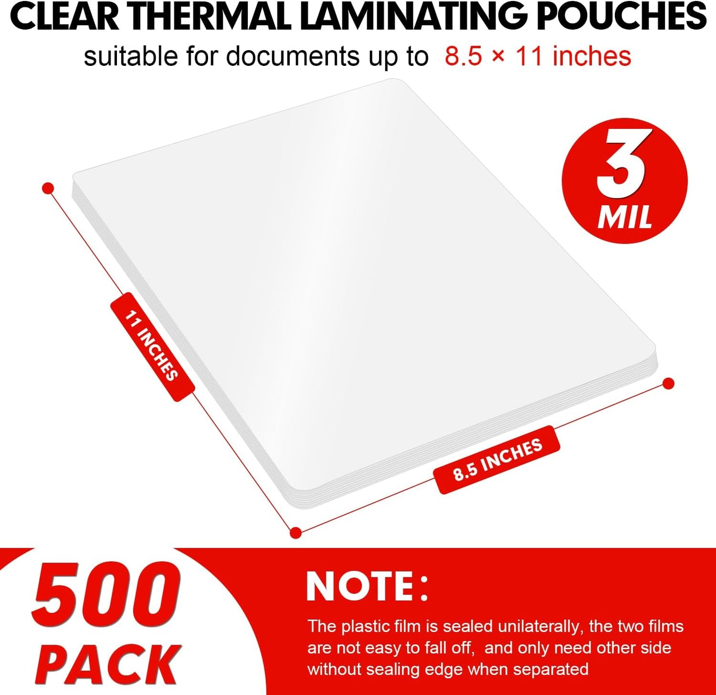 Laminating Sheets, 500 Pack Clear Thermal Laminating Plastic Paper Laminator Sheets, 9 x 11.5-Inch, 3mil, Ideal Office or School Supplies