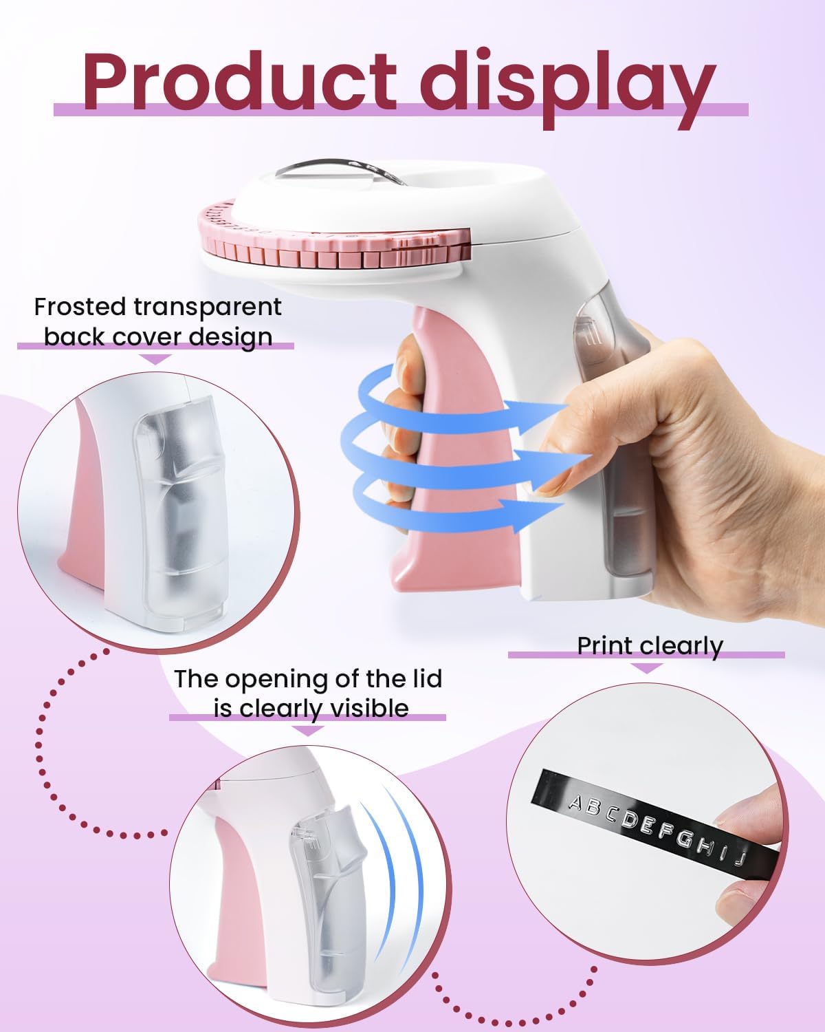 Label KINGDOM Pink Embossing Label Maker, Omega S Labeler with 10 Roll Embossing Label Tape, Vintage Handheld Embossed Label Printer for School Office Home Organization