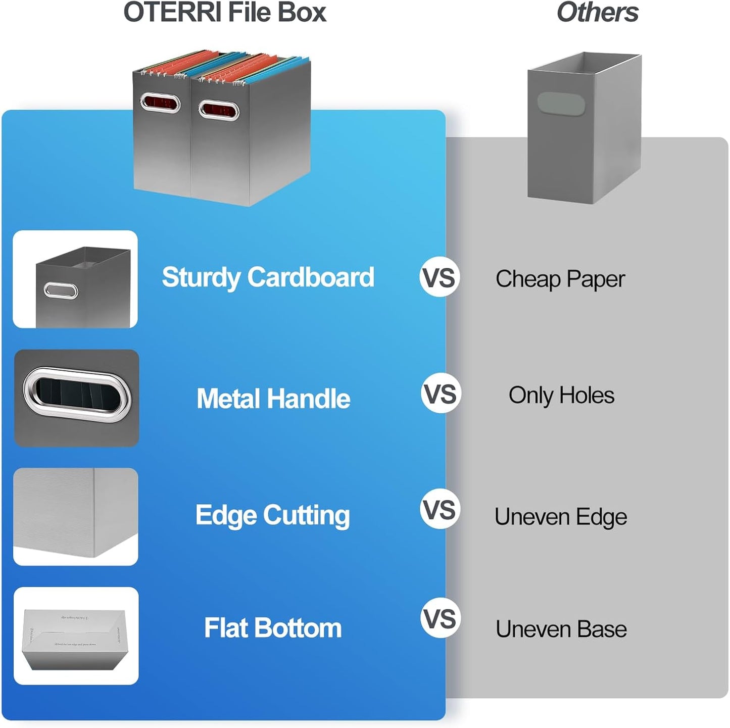 Oterri File Organizer, 4 Packs Small Storage Box, Cardboard File Folder Organizer, Collapsible File Box for Hanging File Folders Letter Size, Filing Organizer with Handle (Gradient Light gray)